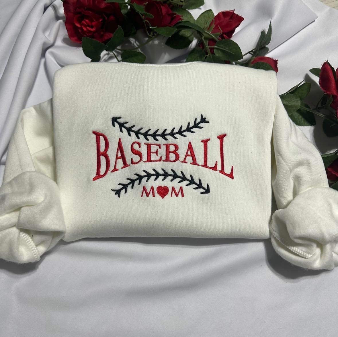 Baseball mom embroidered sweatshirt; Baseball lover gift for her/mom embroidered crewneck